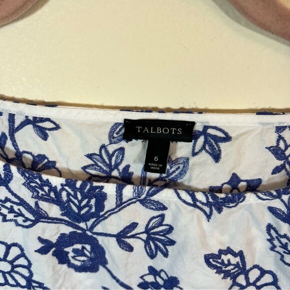 Talbots Women’s White Blue Floral Embroidered Peplum Top 6 Side Zipper - Picture 3 of 10